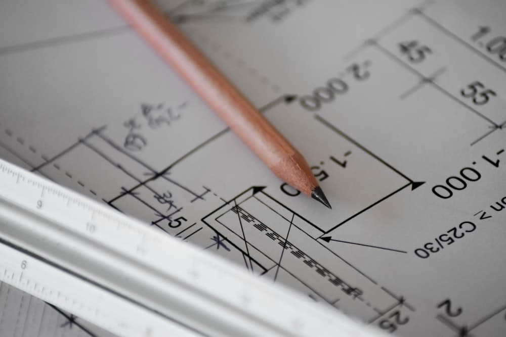 Architectural design and planning work on a desk