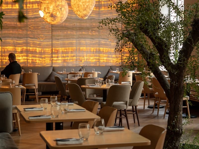 Modern restaurant interior fit-out with dining seating
